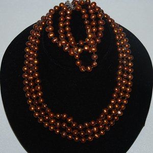 COPY - 3-Strand 7mm Brown Freshwater Pearl Necklace Bracelet Set